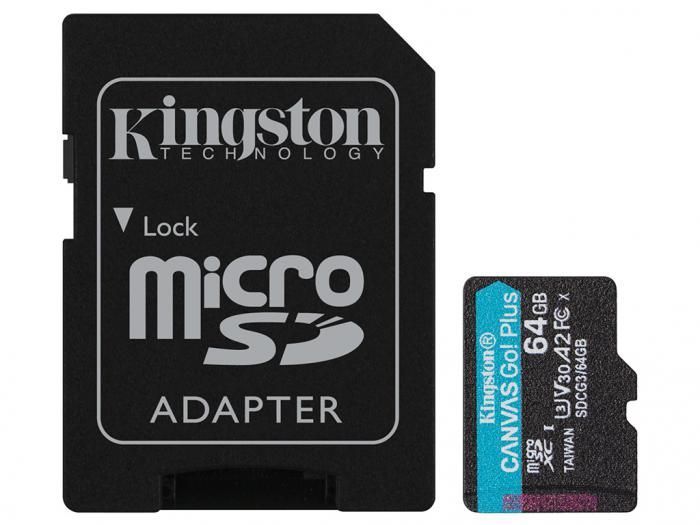 Карта памяти 64Gb - Kingston Canvas Go! Micro Secure Digital HC Class10 UHS-I Canvas Select + SD Adapter SDCG3/64GB с переходником под SD (Оригинальная!)