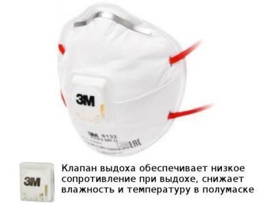 Защитная маска 3M 8132 класс защиты FFP3 NR D (до 50 ПДК) с клапаном выдоха 7100020181