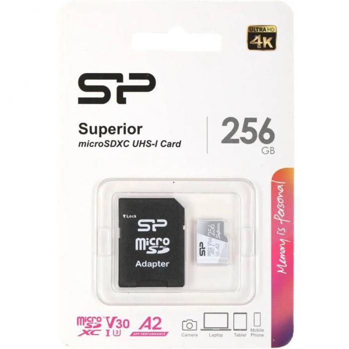 Карта памяти 256Gb - Silicon Power Superior MicroSDXC Class 10 UHS-I U3 SP256GBSTXDA2V20SP с адаптером SD