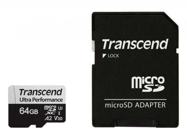 Карта памяти 64Gb - Transcend MicroSDXC 340S UHS-I U3 V30 A2 TS64GUSD340S с адаптером SD (Оригинальная!)