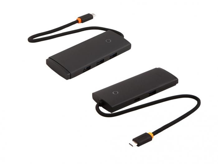 Хаб USB Baseus Lite Series 4-Port Type-C - 4xUSB 25cm Black WKQX030301