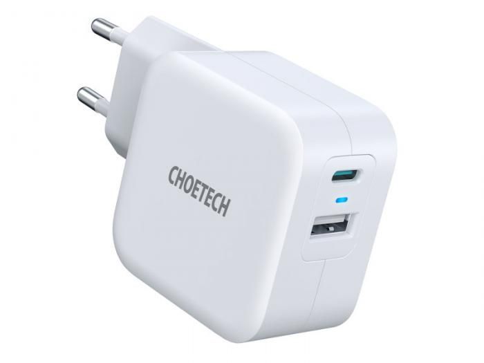 Зарядное устройство Choetech USB-C + USB-A QC3.0 PD5002-EU-WH
