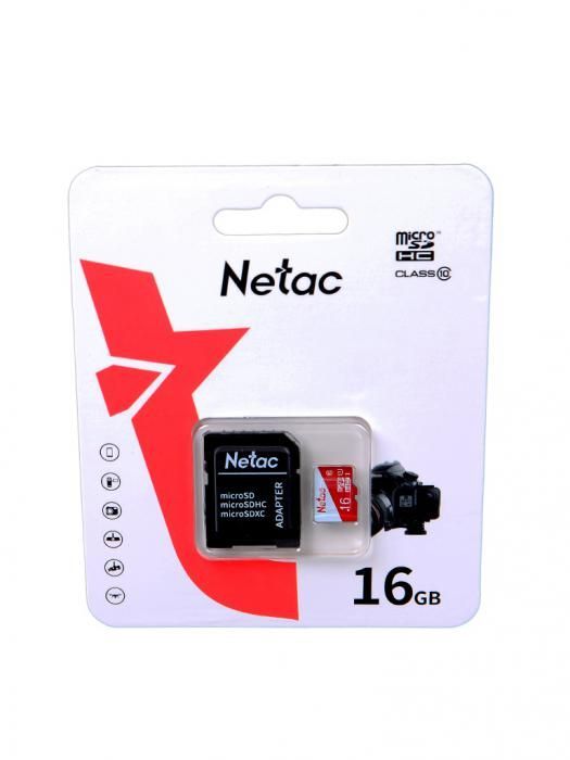 Карта памяти 16Gb - Netac MicroSD P500 Eco Class 10 NT02P500ECO-016G-R + с переходником под SD (Оригинальная!)