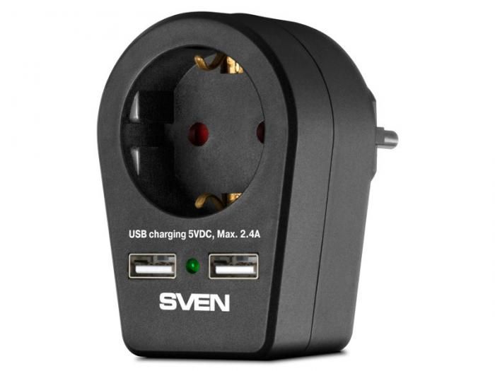 Сетевой фильтр Sven SF-S1U 2xUSB 1 Socket Black SV-019020