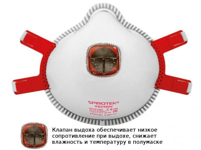 Защитная маска Spirotek VS 2300V класс защиты FFP3 (до 50 ПДК) с клапаном