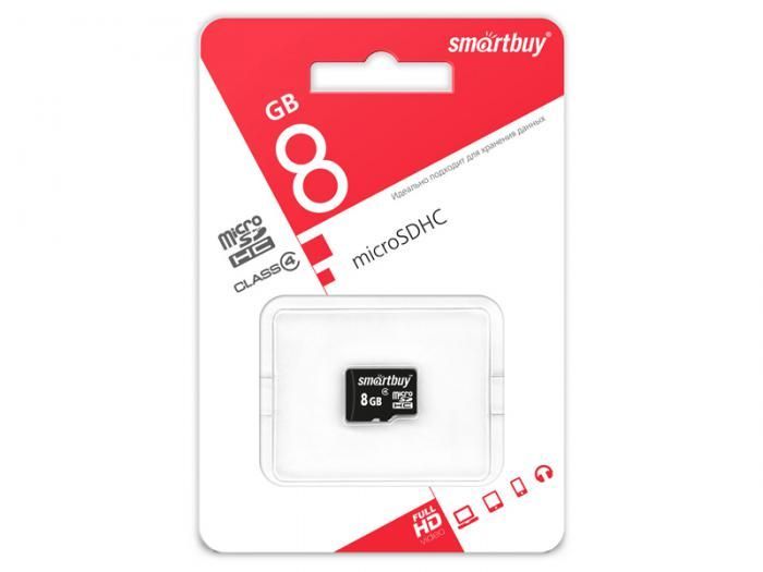 Карта памяти 8Gb - SmartBuy Micro Secure Digital HC Class 4 SB8GBSDCL4-00 (Оригинальная!)