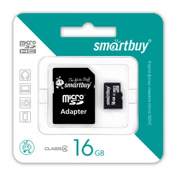 Карта памяти 16Gb - SmartBuy Micro Secure Digital HC Class 10 SB16GBSDCL10-01 с переходником под SD (Оригинальная!)