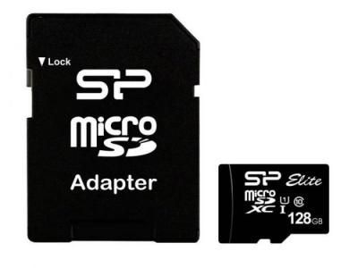 Карта памяти 128Gb - Silicon Power - Micro Secure Digital XC Class 10 UHS-I Elite SP128GBSTXBU1V10SP с переходником под SD (Оригинальная!)