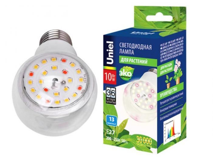 Светодиодная фитолампа Uniel LED-A60-10W/SPFB/E27/CL PLP30WH UL-00007404