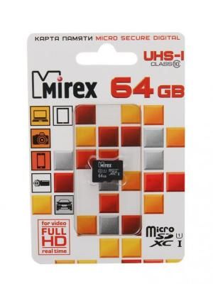 Карта памяти 64Gb - Mirex - Micro Secure Digital XC Class 10 UHS-I 13612-MC10SD64 (Оригинальная!)
